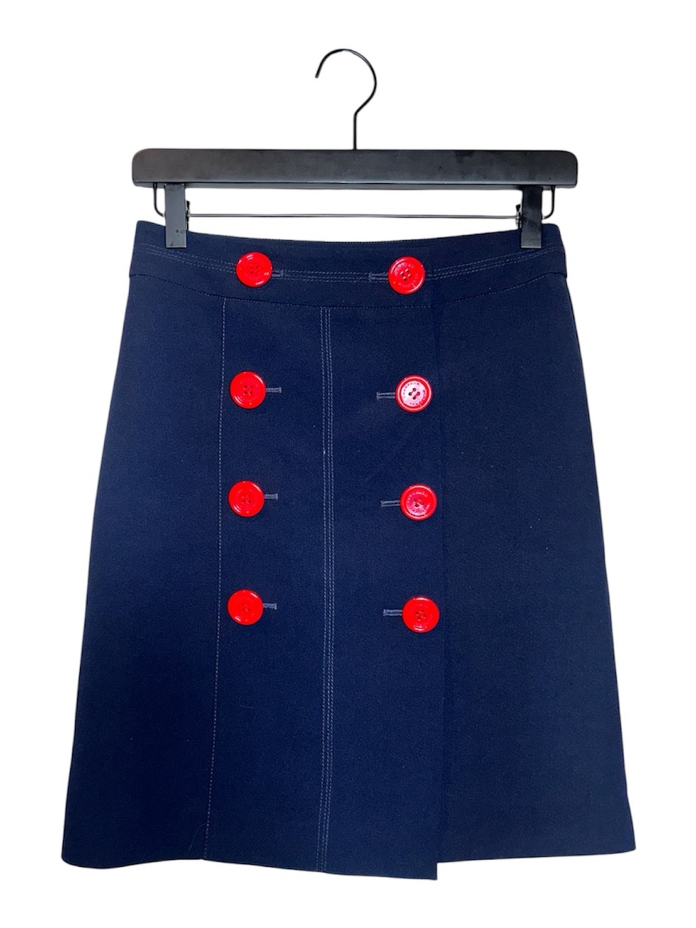 Burberry Navy A-Line Skirt with Red Button Detail